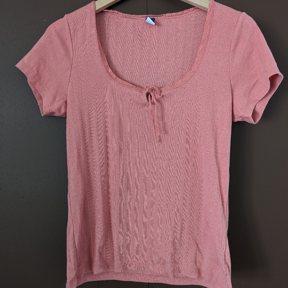 OLD NAVY - NWOT Peachy pink pointelle short sleeve top - Picture 3 of 6